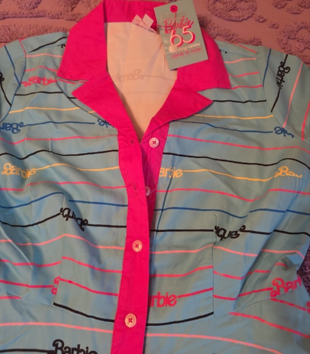 Barbie Blue Dress with Hot Pink Trim and Striped Logo Print - Picture 7 of 7